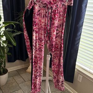 Floral Pink and Black Track Pants